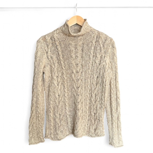 Ralph Lauren Cream Cable Knit Turtleneck Mockneck Sweater Pullover Cottagecore - Picture 2 of 7